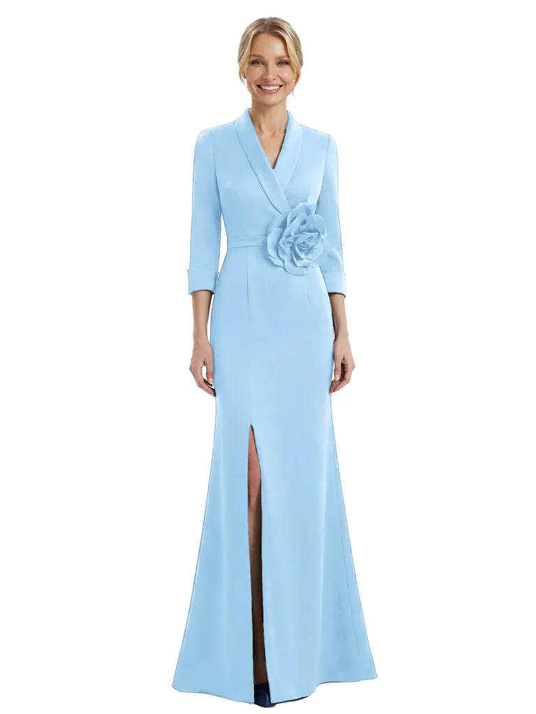 Chicsew V-Neck 3/4 Sleeves Side Slit Satin Mermaid Mother Of The Bride Dresses sold by ChicSew product image thumbnail 5