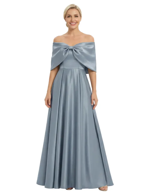 Chicsew Elegant Off Shoulder Bow Knot Floor-Length Satin A-Line Mother Of The Bride Dresses sold by ChicSew