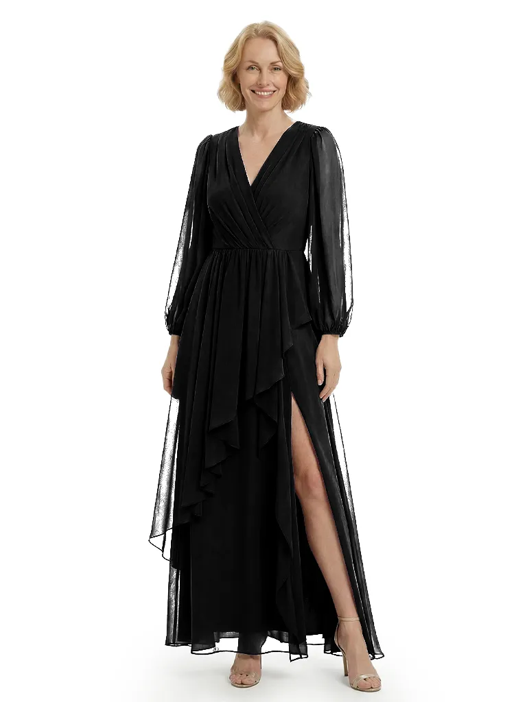 Chicsew Gorgeous V-neck Lantern Sleeves Side Slit Ruffles Chiffon Mother of The Bride Gown sold by ChicSew product image thumbnail 4