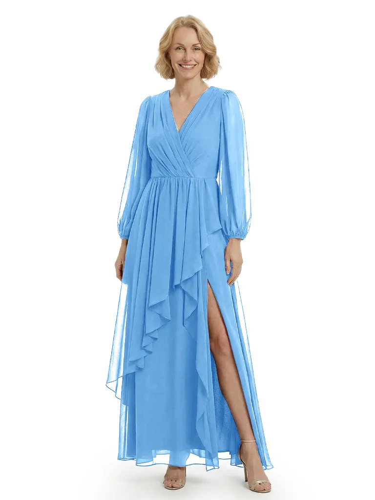 Chicsew Gorgeous V-neck Lantern Sleeves Side Slit Ruffles Chiffon Mother of The Bride Gown sold by ChicSew product image thumbnail 5