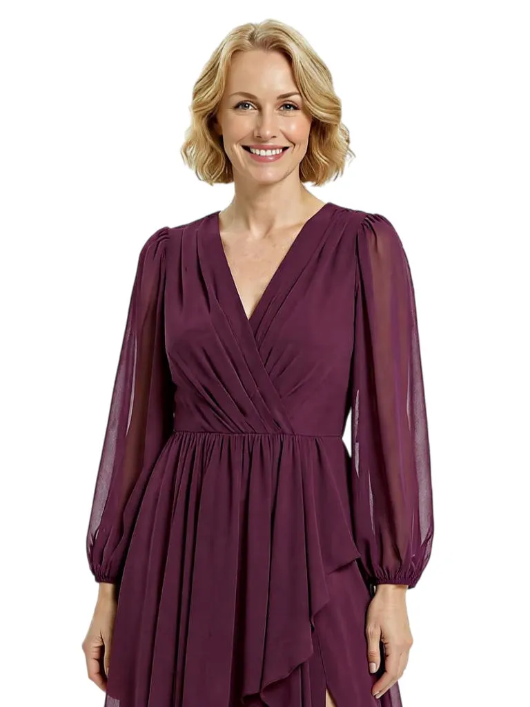 Chicsew Gorgeous V-neck Lantern Sleeves Side Slit Ruffles Chiffon Mother of The Bride Gown sold by ChicSew product image thumbnail 2