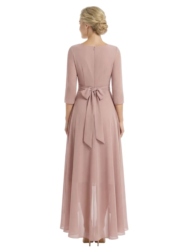 Chicsew Mother of The Groom Dresses V-Neck 3/4 Sleeve Chiffon High-Low Gown Pretty Beaded Belted Formal Bridal Party Dress sold by ChicSew product image thumbnail 3