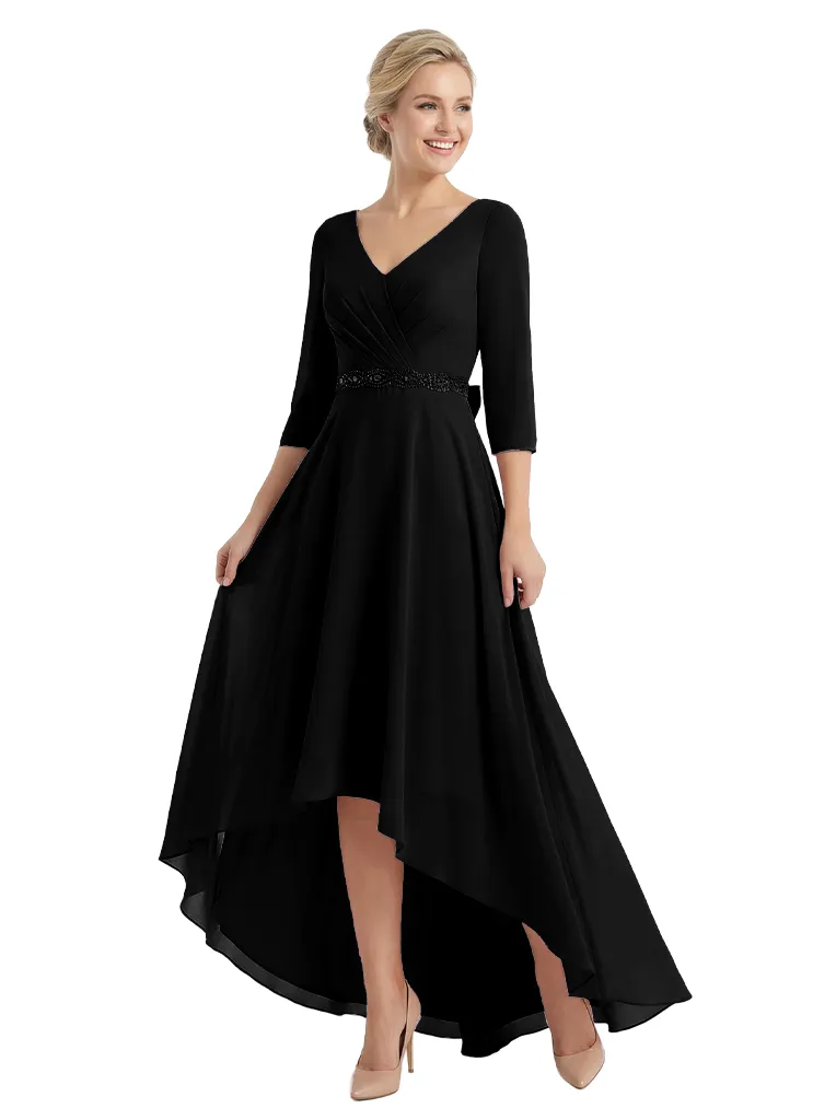 Chicsew Mother of The Groom Dresses V-Neck 3/4 Sleeve Chiffon High-Low Gown Pretty Beaded Belted Formal Bridal Party Dress sold by ChicSew product image thumbnail 4