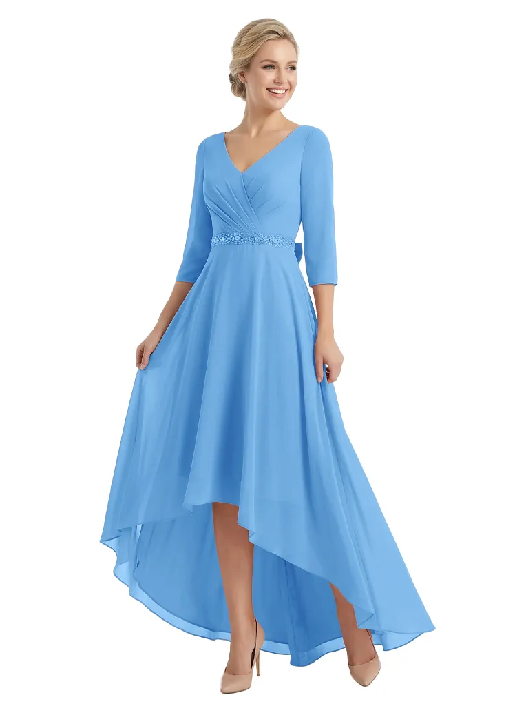 Chicsew Mother of The Groom Dresses V-Neck 3/4 Sleeve Chiffon High-Low Gown Pretty Beaded Belted Formal Bridal Party Dress sold by ChicSew product image thumbnail 5