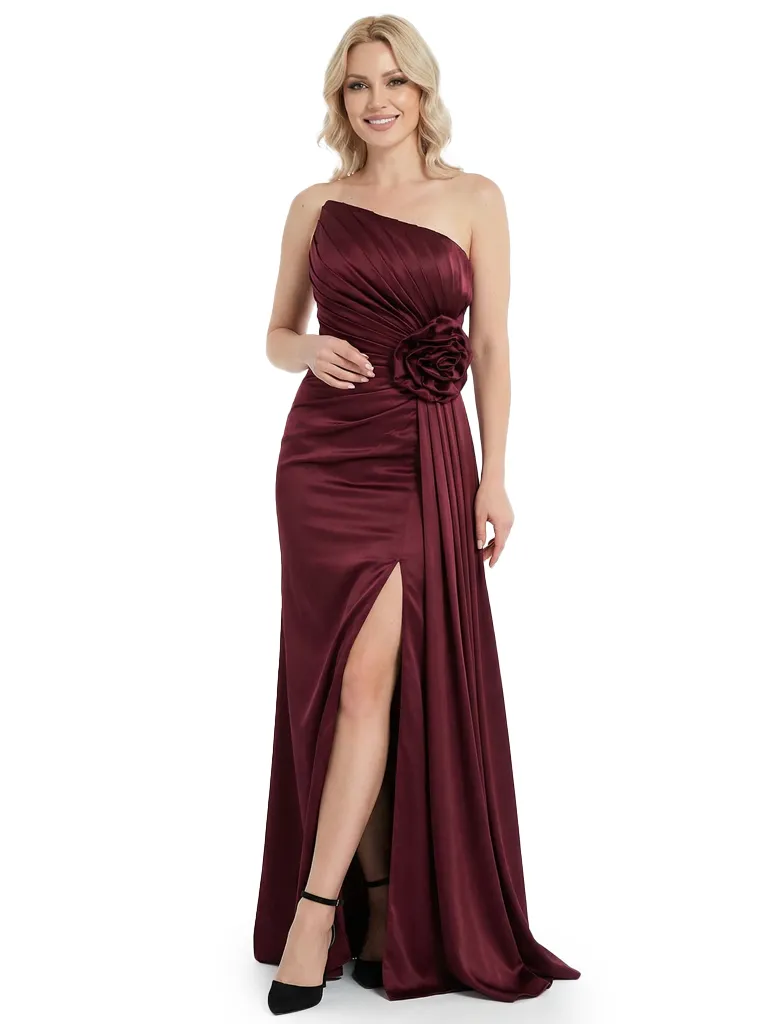 Chicsew Unique Strapless Side Slit Ruched Silky Satin Mother Of The Groom Dress sold by ChicSew
