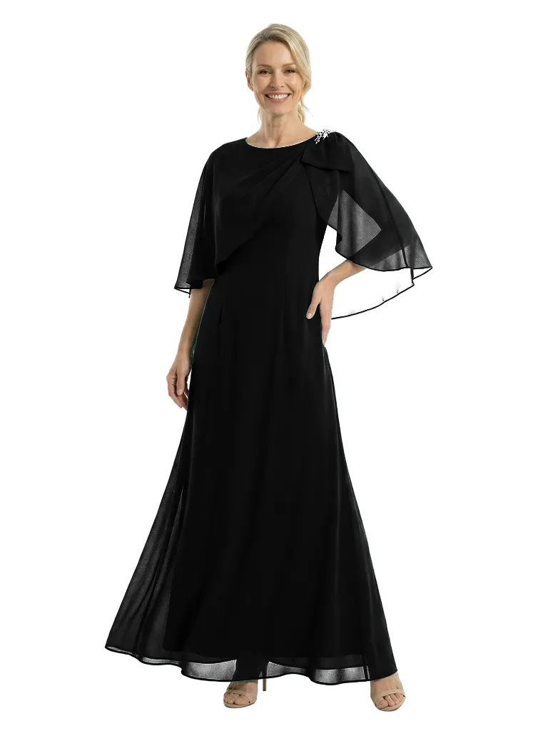Chicsew Mother of The Bride Dresses Scoop Cape Sleeve Chiffon Maxi Gown Elegant Formal Wedding Event Attire sold by ChicSew product image thumbnail 4