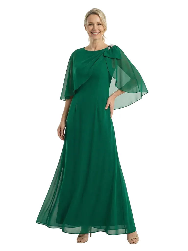 Chicsew Mother of The Bride Dresses Scoop Cape Sleeve Chiffon Maxi Gown Elegant Formal Wedding Event Attire sold by ChicSew