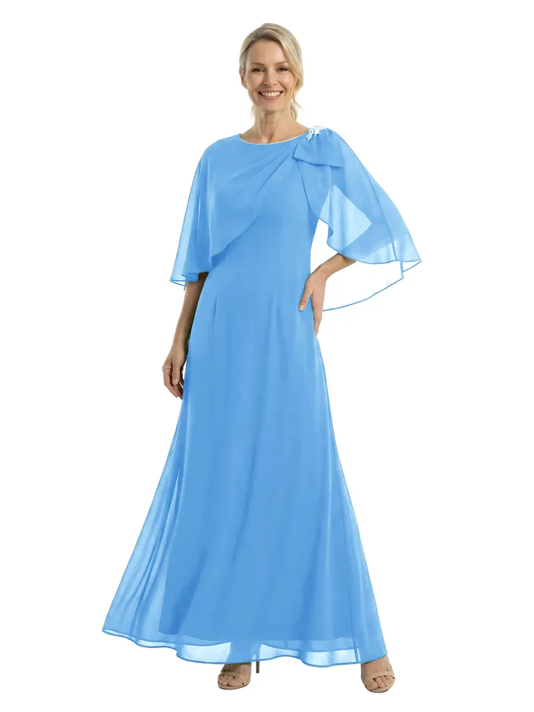 Chicsew Mother of The Bride Dresses Scoop Cape Sleeve Chiffon Maxi Gown Elegant Formal Wedding Event Attire sold by ChicSew product image thumbnail 5