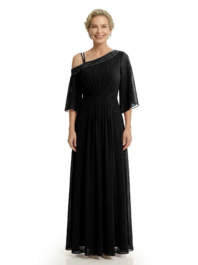 Chicsew Elegant Beaded One Shoulder Bell Sleeves Chiffon Mother of The Bride Gown sold by ChicSew product image thumbnail 5
