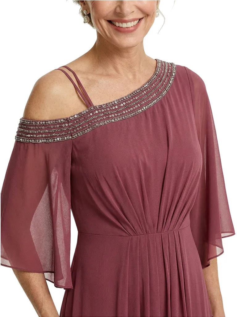 Chicsew Elegant Beaded One Shoulder Bell Sleeves Chiffon Mother of The Bride Gown sold by ChicSew product image thumbnail 3