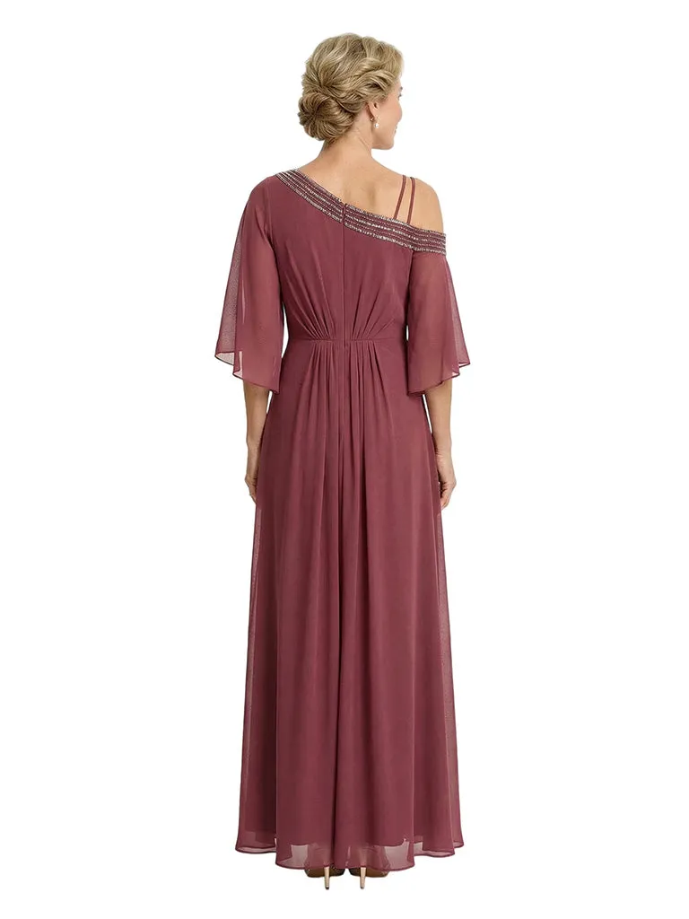 Chicsew Elegant Beaded One Shoulder Bell Sleeves Chiffon Mother of The Bride Gown sold by ChicSew product image thumbnail 2