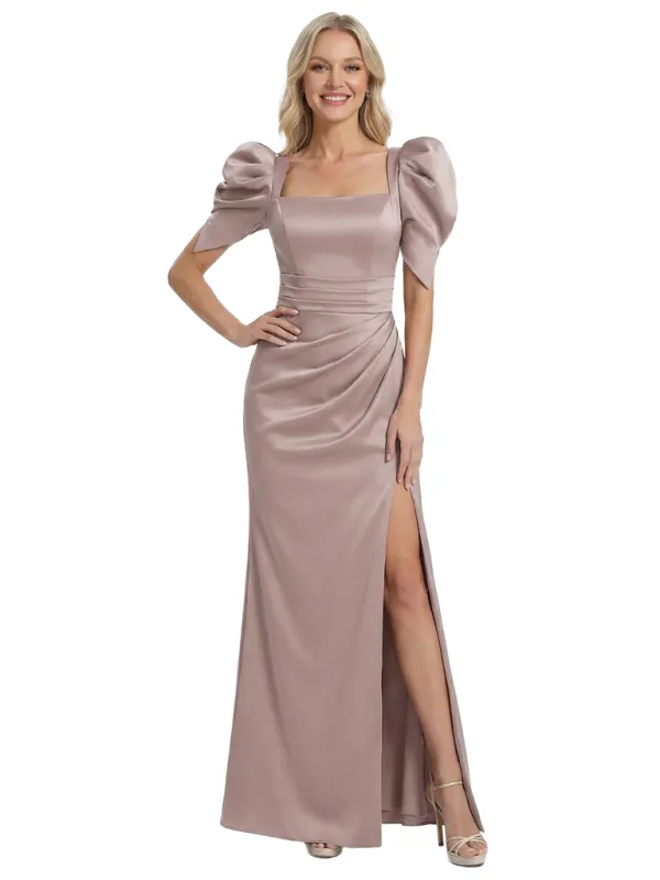 Chicsew Square Puff Sleeves Side Slit Satin Mermaid Mother Of The Bride Dresses sold by ChicSew