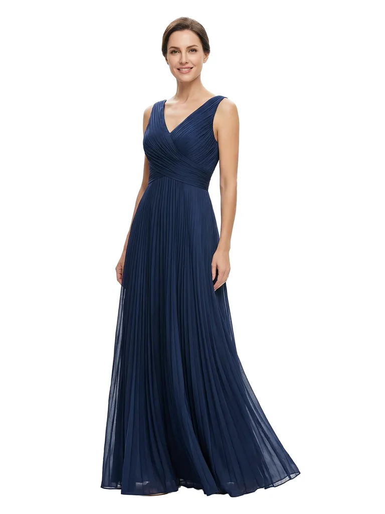 Chicsew Elegant V-Neck Sleeveless Ruched A-Line Chiffon Mother of The Bride Gown sold by ChicSew