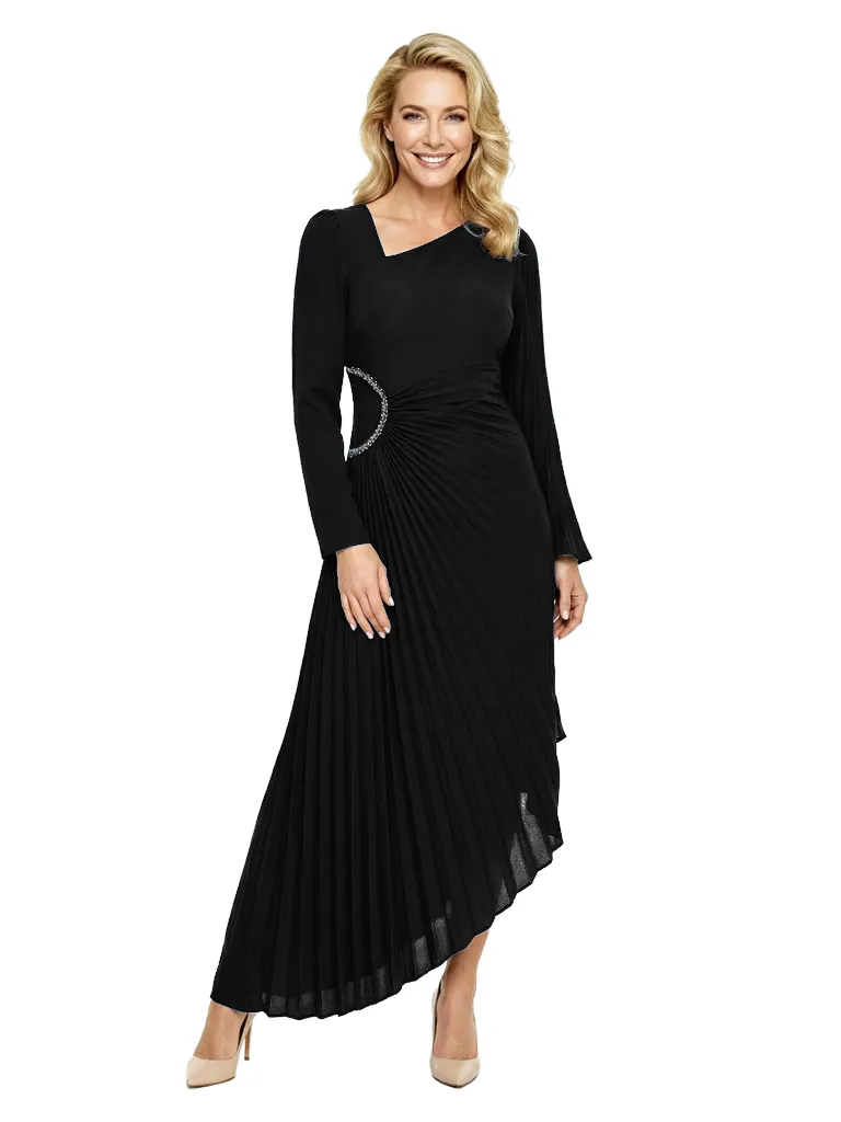 Chicsew Mother of The Bride Dresses Asymmetrical Long Sleeve Chiffon High Low Gown Unique Beaded Formal Wedding Event Dress sold by ChicSew product image thumbnail 3