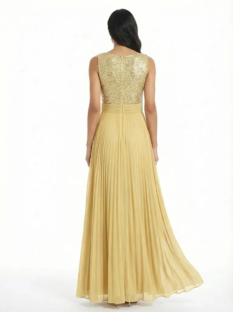 Chicsew Sparkly Sequin Top Sleeveless Ruched A-Line Chiffon Mother of The Bride Gown sold by ChicSew product image thumbnail 3