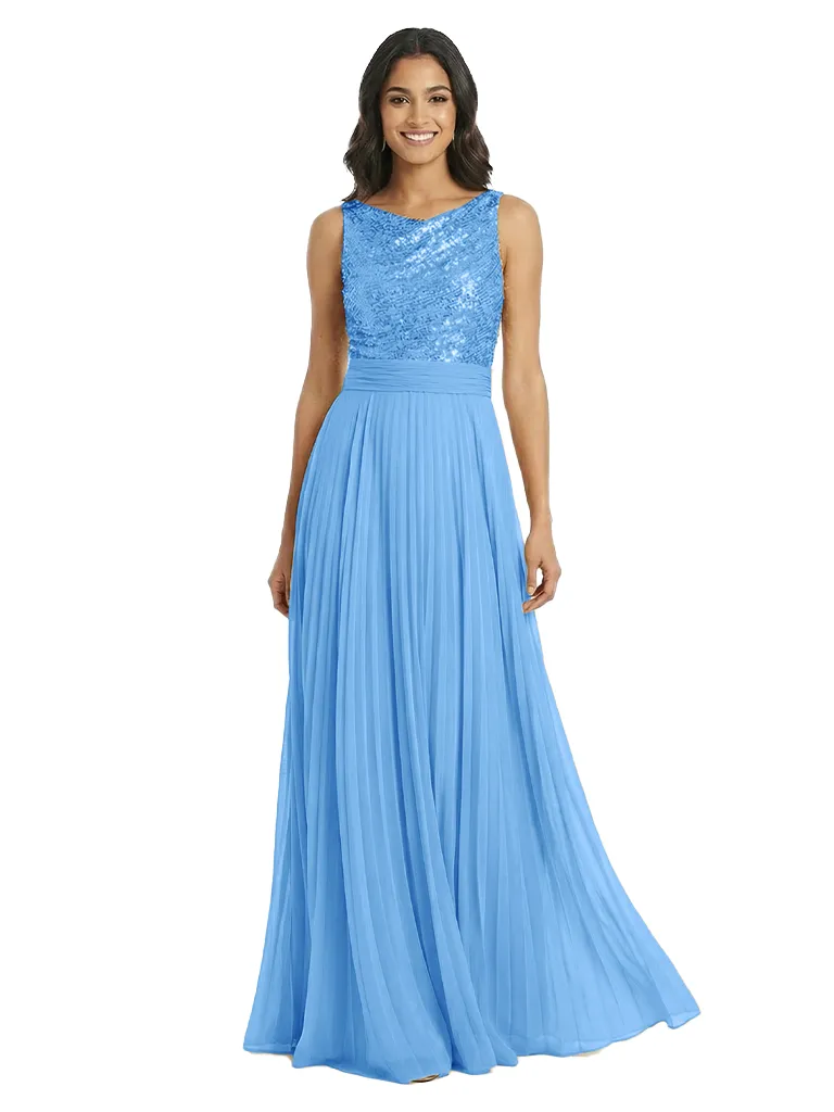 Chicsew Sparkly Sequin Top Sleeveless Ruched A-Line Chiffon Mother of The Bride Gown sold by ChicSew product image thumbnail 5