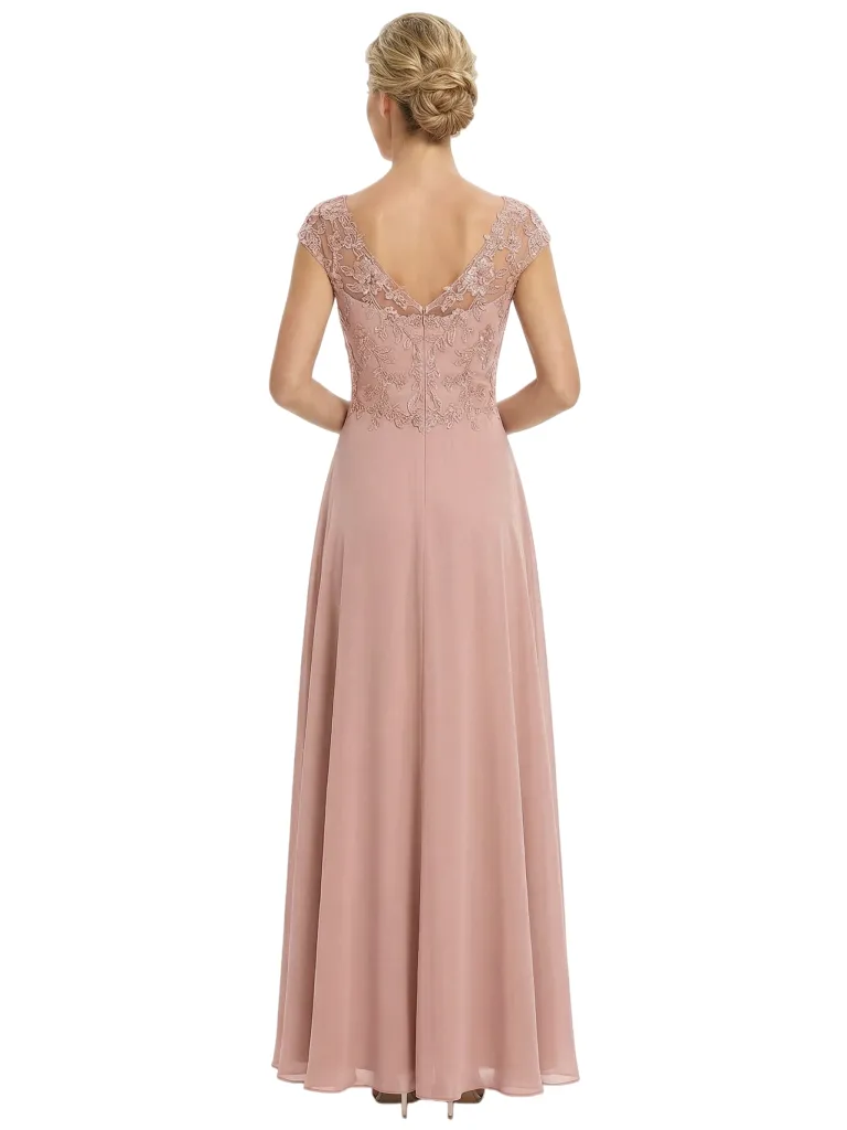 Chicsew Mother of The Groom Dresses V-Neck Cap Sleeve Chiffon Mermaid Maxi Gown With Slit Fancy Ruffled Formal Bridal Party Dress sold by ChicSew product image thumbnail 3