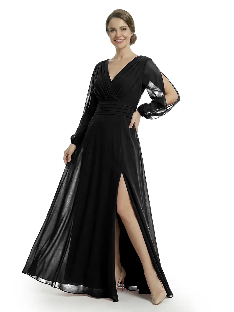 Chicsew Modern V-Neck Split Long Sleeves Mother Of The Groom Gown Chiffon Maxi Dress sold by ChicSew product image thumbnail 4