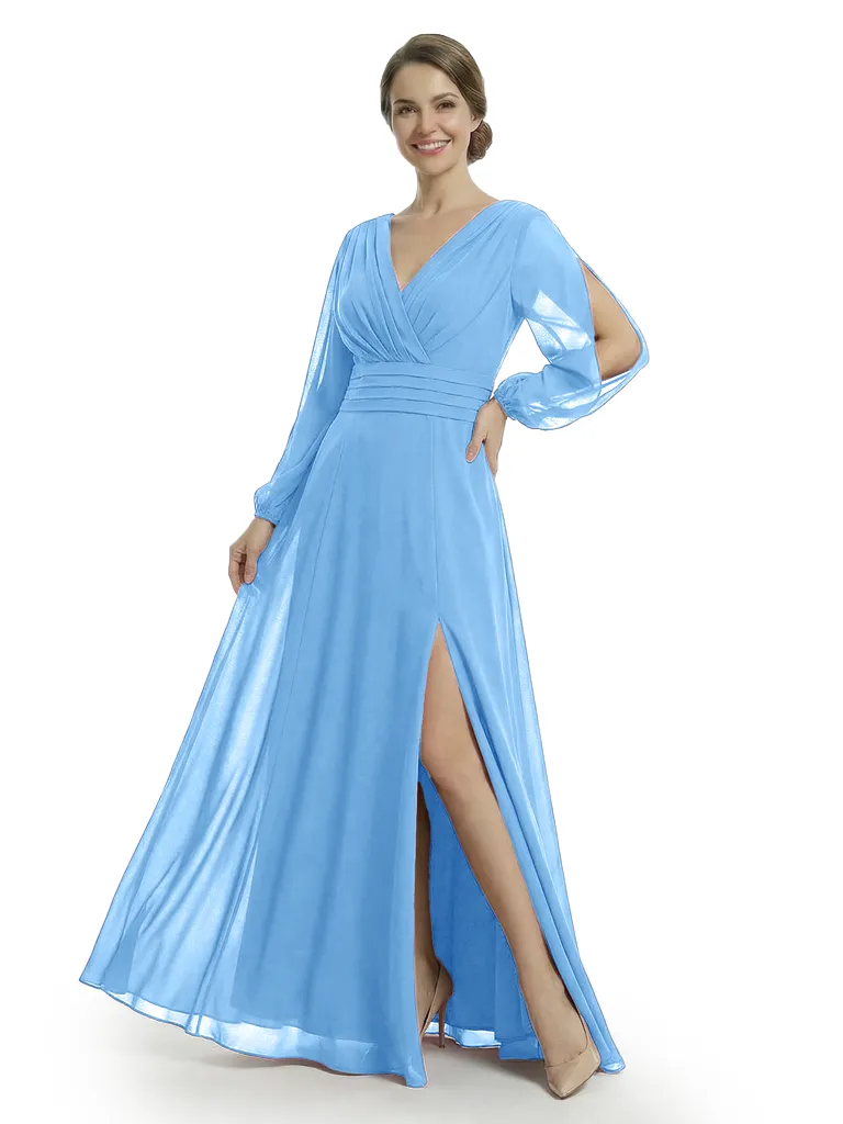 Chicsew Modern V-Neck Split Long Sleeves Mother Of The Groom Gown Chiffon Maxi Dress sold by ChicSew product image thumbnail 5