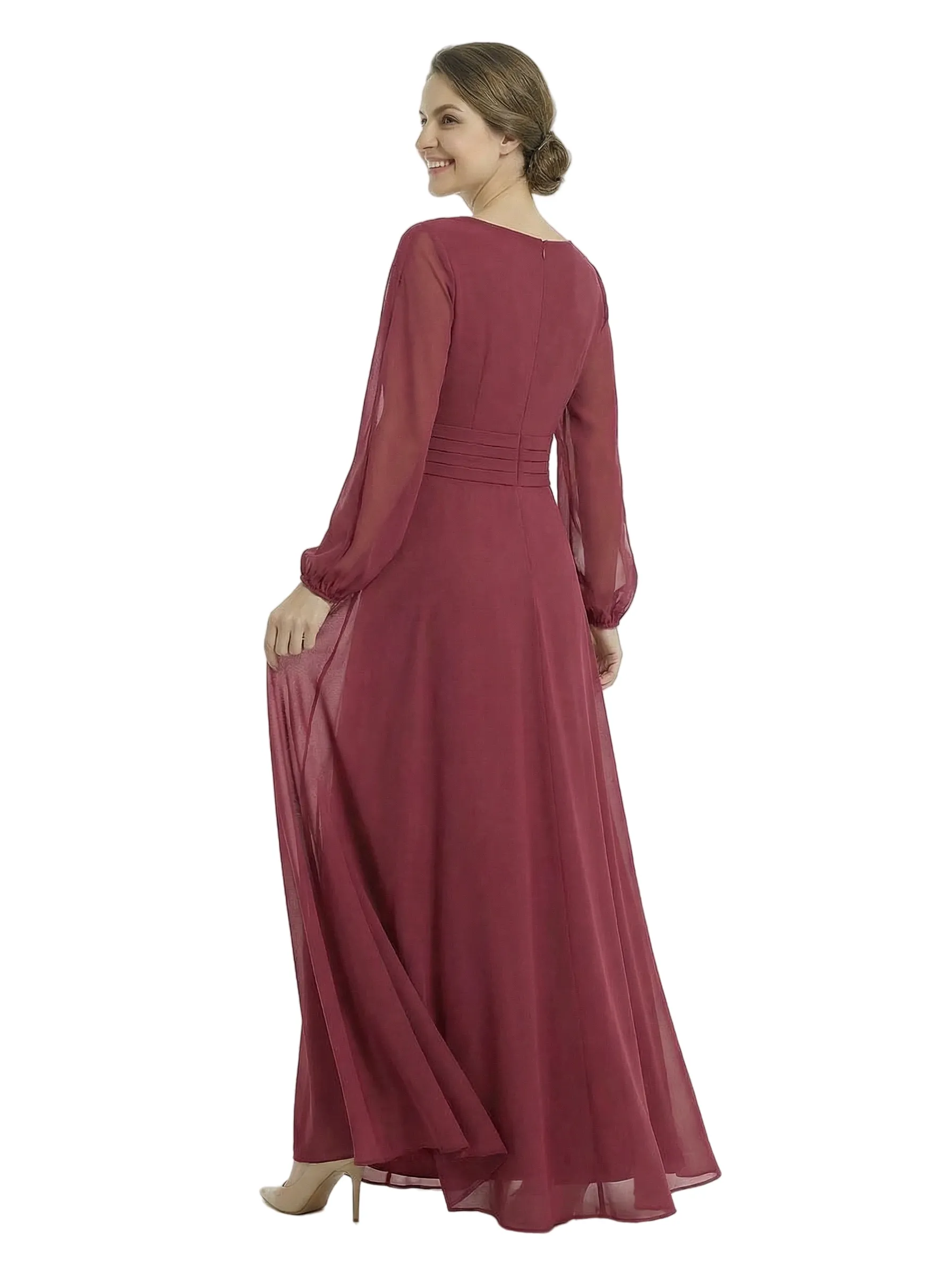 Chicsew Modern V-Neck Split Long Sleeves Mother Of The Groom Gown Chiffon Maxi Dress sold by ChicSew product image thumbnail 3