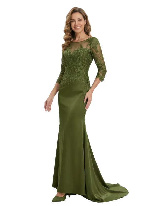 Chicsew Elegant Scoop Lace 3/4 Sleeves Satin Mermaid Mother Of The Bride Dresses sold by ChicSew