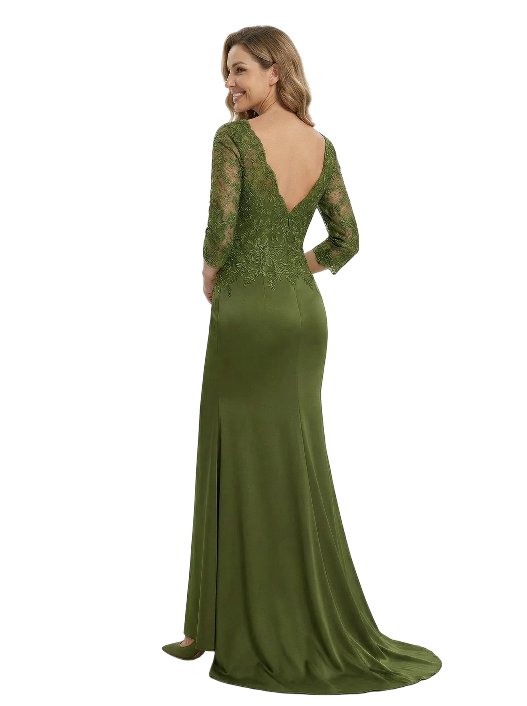 Chicsew Elegant Scoop Lace 3/4 Sleeves Satin Mermaid Mother Of The Bride Dresses sold by ChicSew product image thumbnail 3