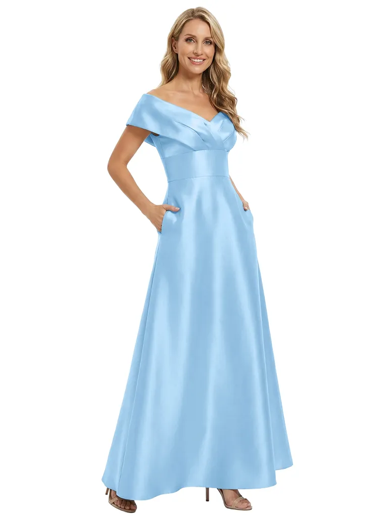 Chicsew Elegant Off Shoulder Ruched Floor-Length Satin A-Line Mother Of The Bride Dresses sold by ChicSew product image thumbnail 5