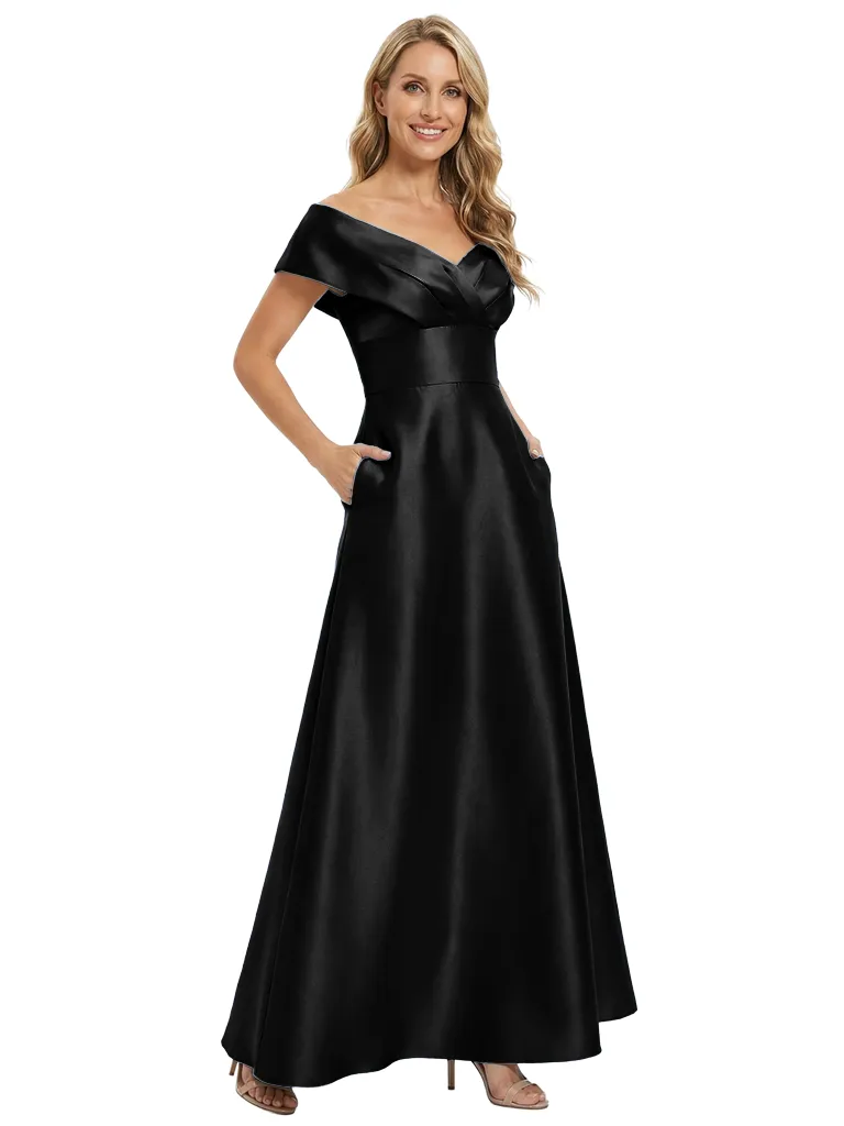 Chicsew Elegant Off Shoulder Ruched Floor-Length Satin A-Line Mother Of The Bride Dresses sold by ChicSew product image thumbnail 4