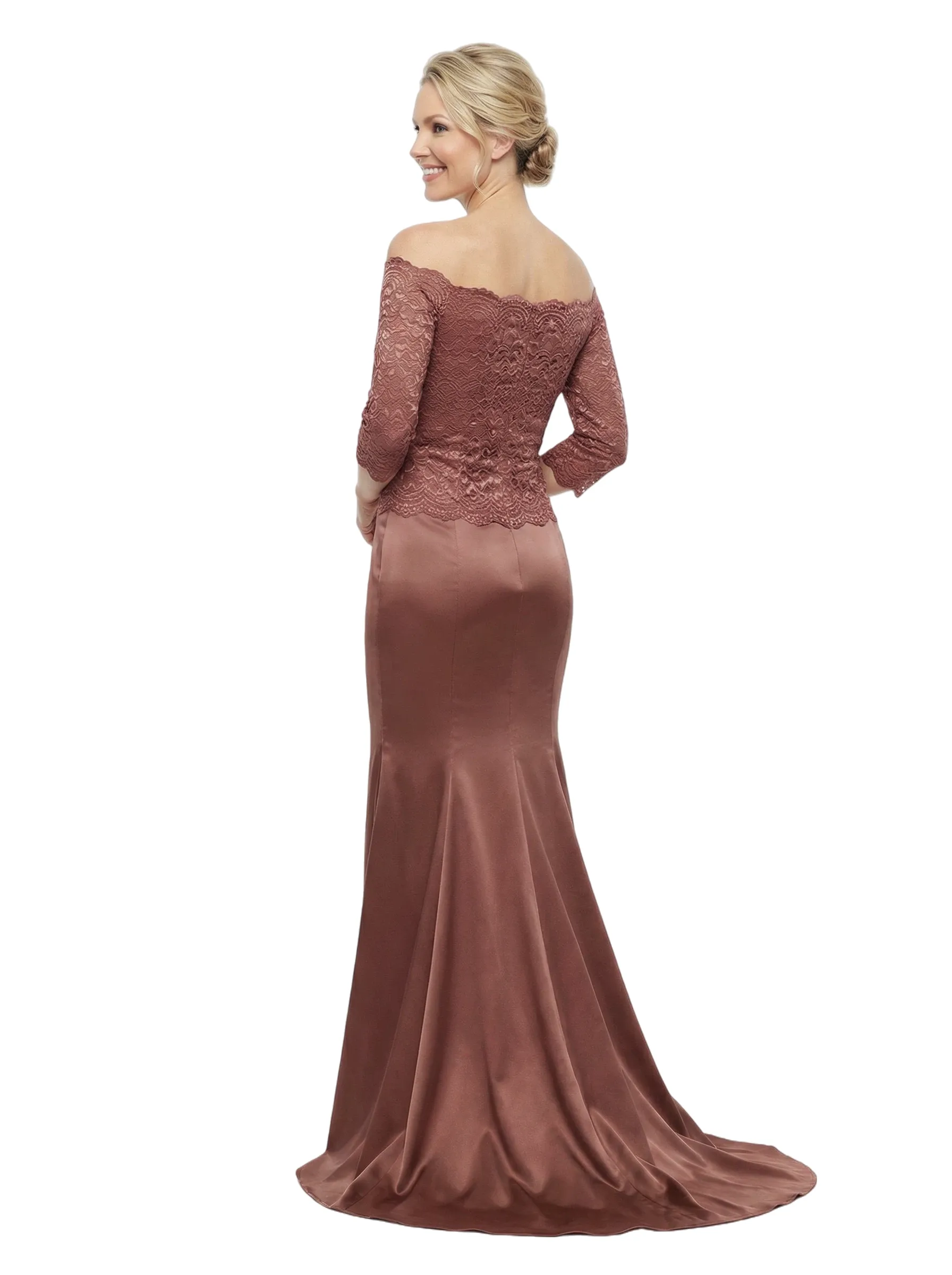 Chicsew Elegant Off Shoulder Lace 3/4 Sleeves Satin Mermaid Mother Of The Bride Dresses sold by ChicSew product image thumbnail 3