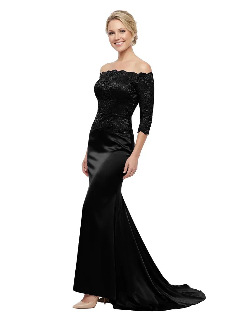 Chicsew Elegant Off Shoulder Lace 3/4 Sleeves Satin Mermaid Mother Of The Bride Dresses sold by ChicSew product image thumbnail 4