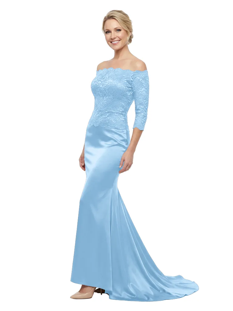 Chicsew Elegant Off Shoulder Lace 3/4 Sleeves Satin Mermaid Mother Of The Bride Dresses sold by ChicSew product image thumbnail 5