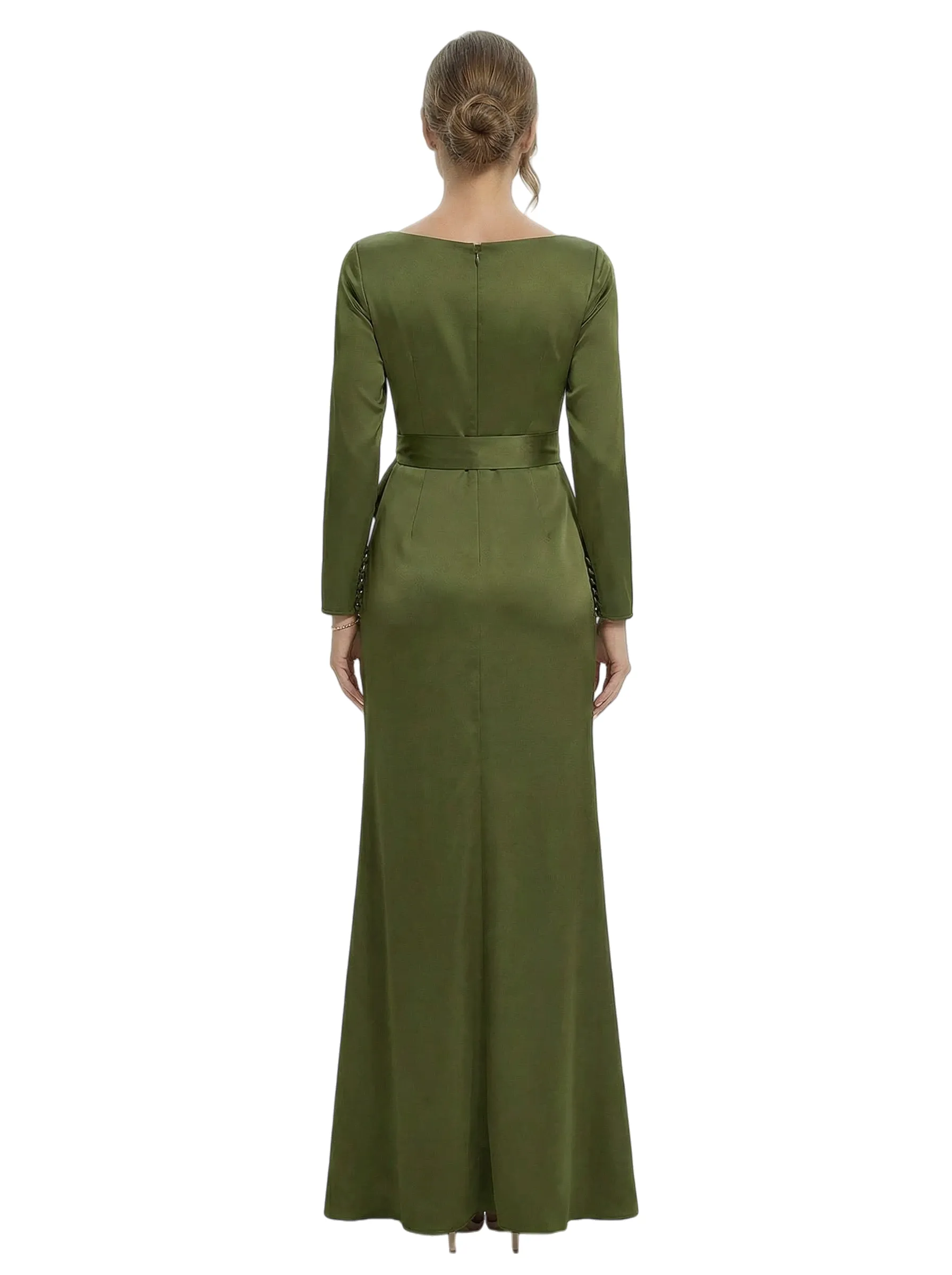 Chicsew Unique Jewel Long Sleeve Satin Mother of The Groom Dress Long A-Line Ruffle Bow Stylish Gown sold by ChicSew product image thumbnail 3