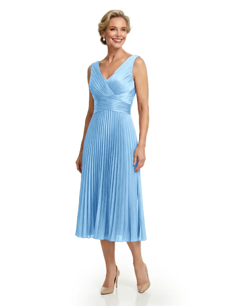 Chicsew Classy Sleeveless V-Neck Pleated Silky Satin Mother Of The Bride Midi Dress sold by ChicSew product image thumbnail 5