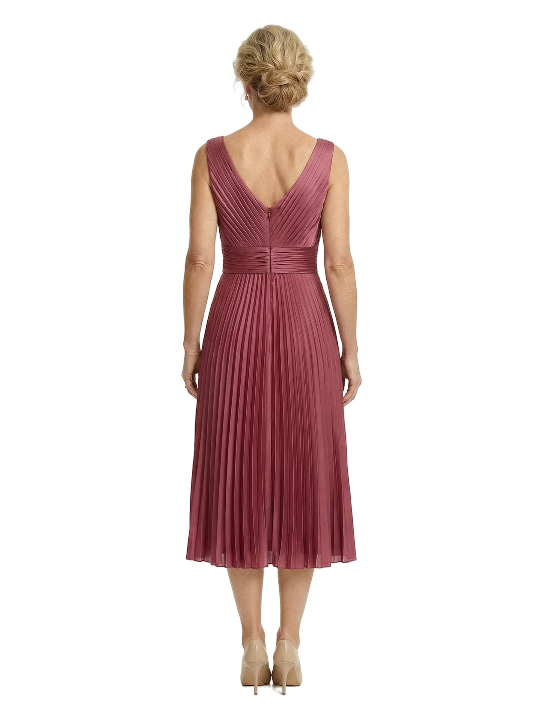 Chicsew Classy Sleeveless V-Neck Pleated Silky Satin Mother Of The Bride Midi Dress sold by ChicSew product image thumbnail 3