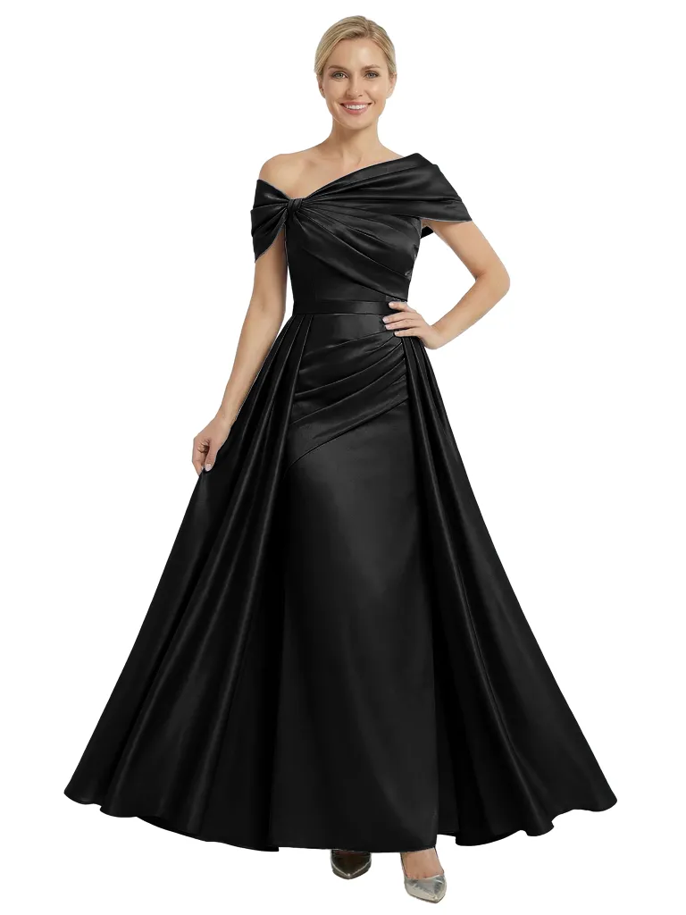 Chicsew Mother of The Bride Dresses Asymmetrical Satin Maxi Gown Unique Ruched Formal Wedding Event Dress sold by ChicSew product image thumbnail 4