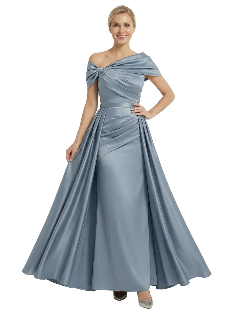 Chicsew Mother of The Bride Dresses Asymmetrical Satin Maxi Gown Unique Ruched Formal Wedding Event Dress sold by ChicSew