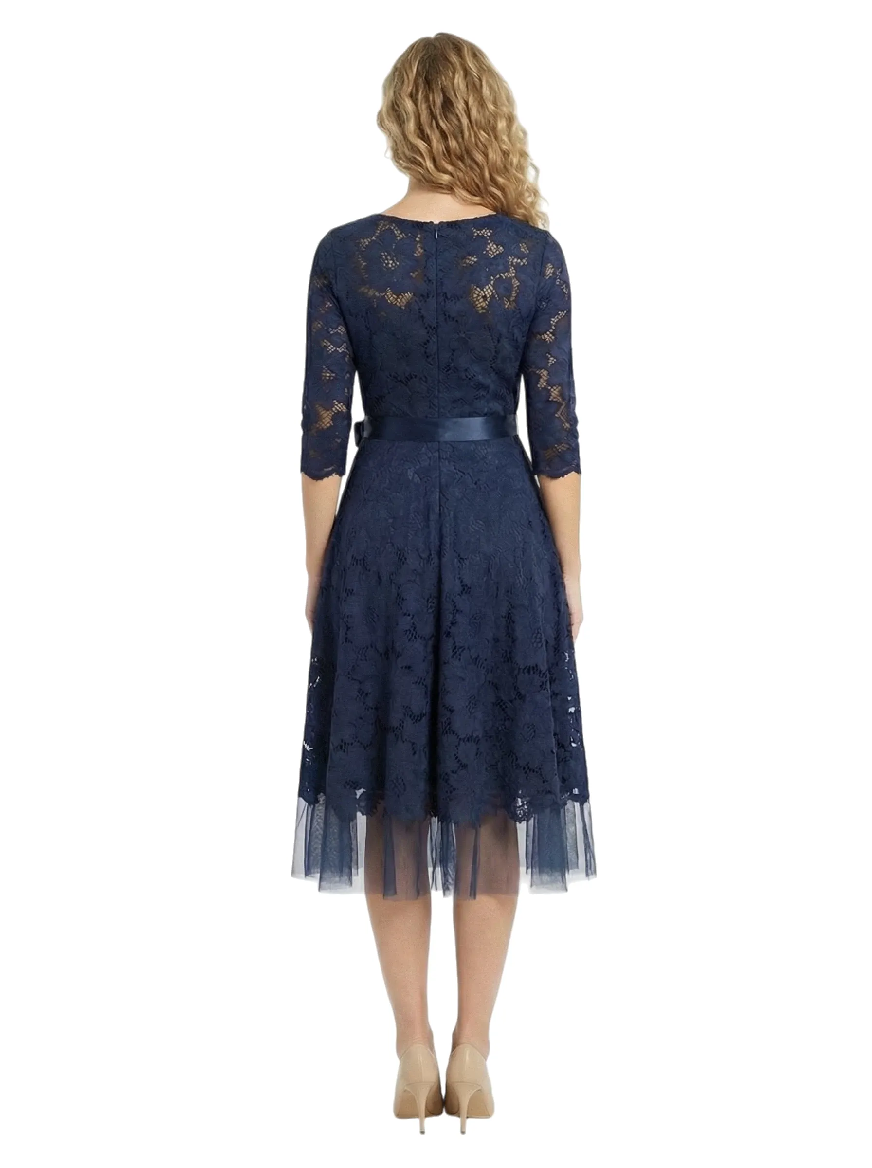 Chicsew Beautiful V-Neck 3/4 Sleeve Lace Mother of The Bride Dress Midi A-Line Bow Accent Flowy Gown sold by ChicSew product image thumbnail 3