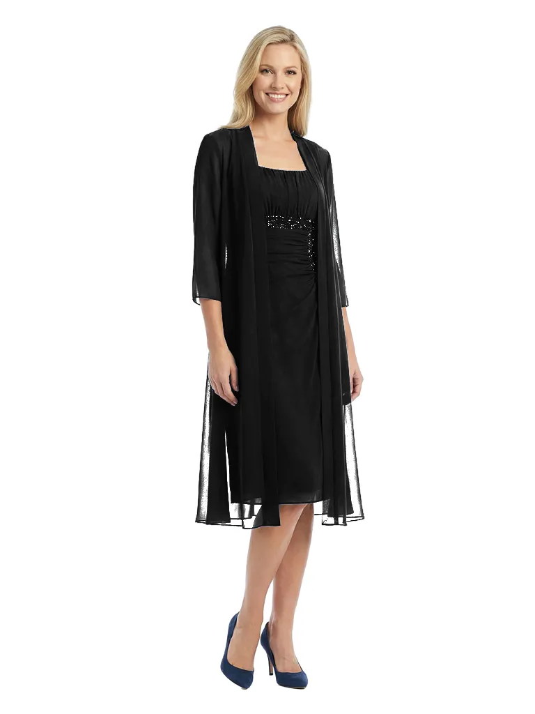 Chicsew Classy Square 3/4 Sleeve Chiffon Mother of The Groom Dress Midi Set Sheer Jacket Beaded Gown sold by ChicSew product image thumbnail 4