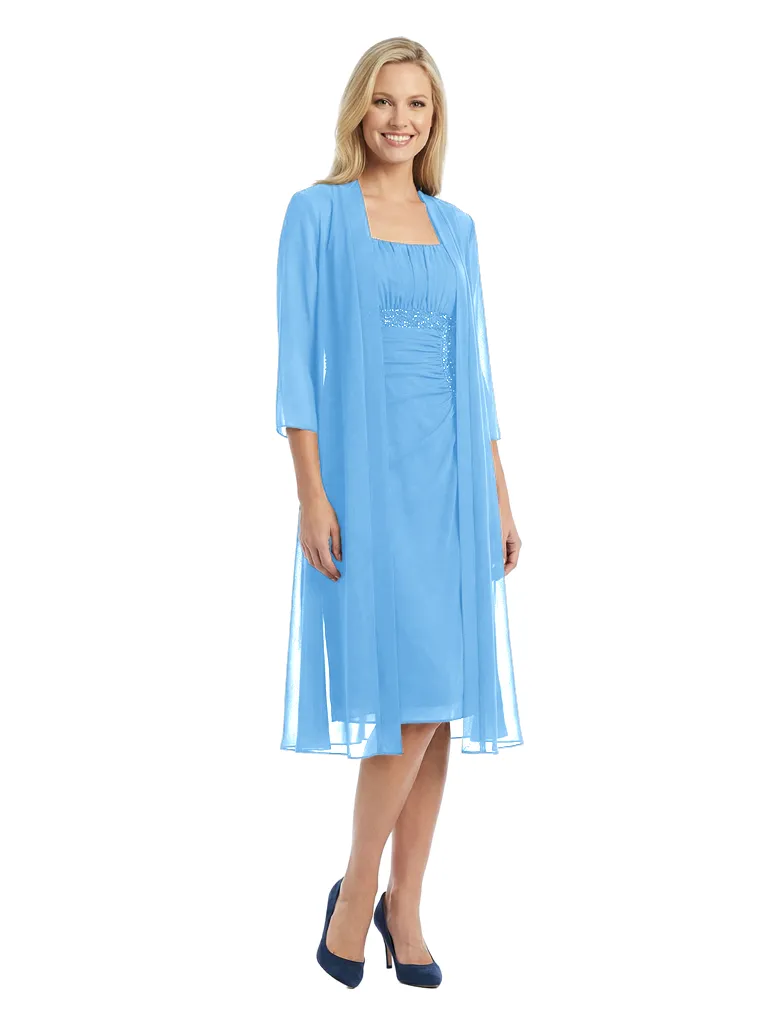 Chicsew Classy Square 3/4 Sleeve Chiffon Mother of The Groom Dress Midi Set Sheer Jacket Beaded Gown sold by ChicSew product image thumbnail 5