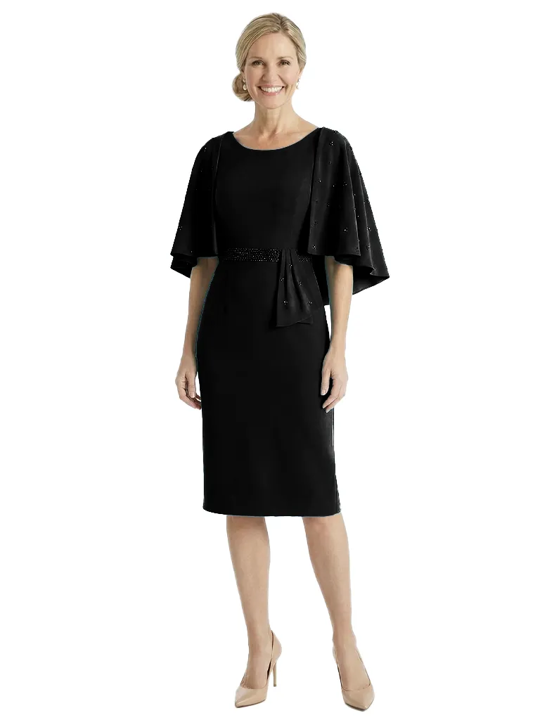 Chicsew Classy Scoop Beaded Cape Sleeves Knee-Length Sheath Mother Of Groom Gown sold by ChicSew product image thumbnail 4