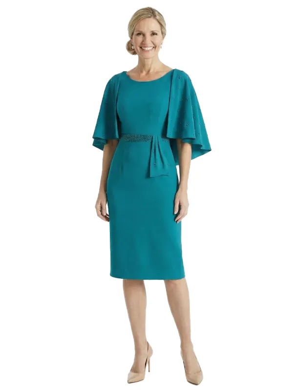 Chicsew Classy Scoop Beaded Cape Sleeves Knee-Length Sheath Mother Of Groom Gown made by ChicSew