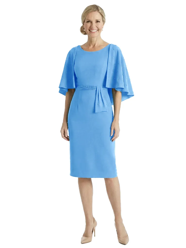 Chicsew Classy Scoop Beaded Cape Sleeves Knee-Length Sheath Mother Of Groom Gown sold by ChicSew product image thumbnail 5