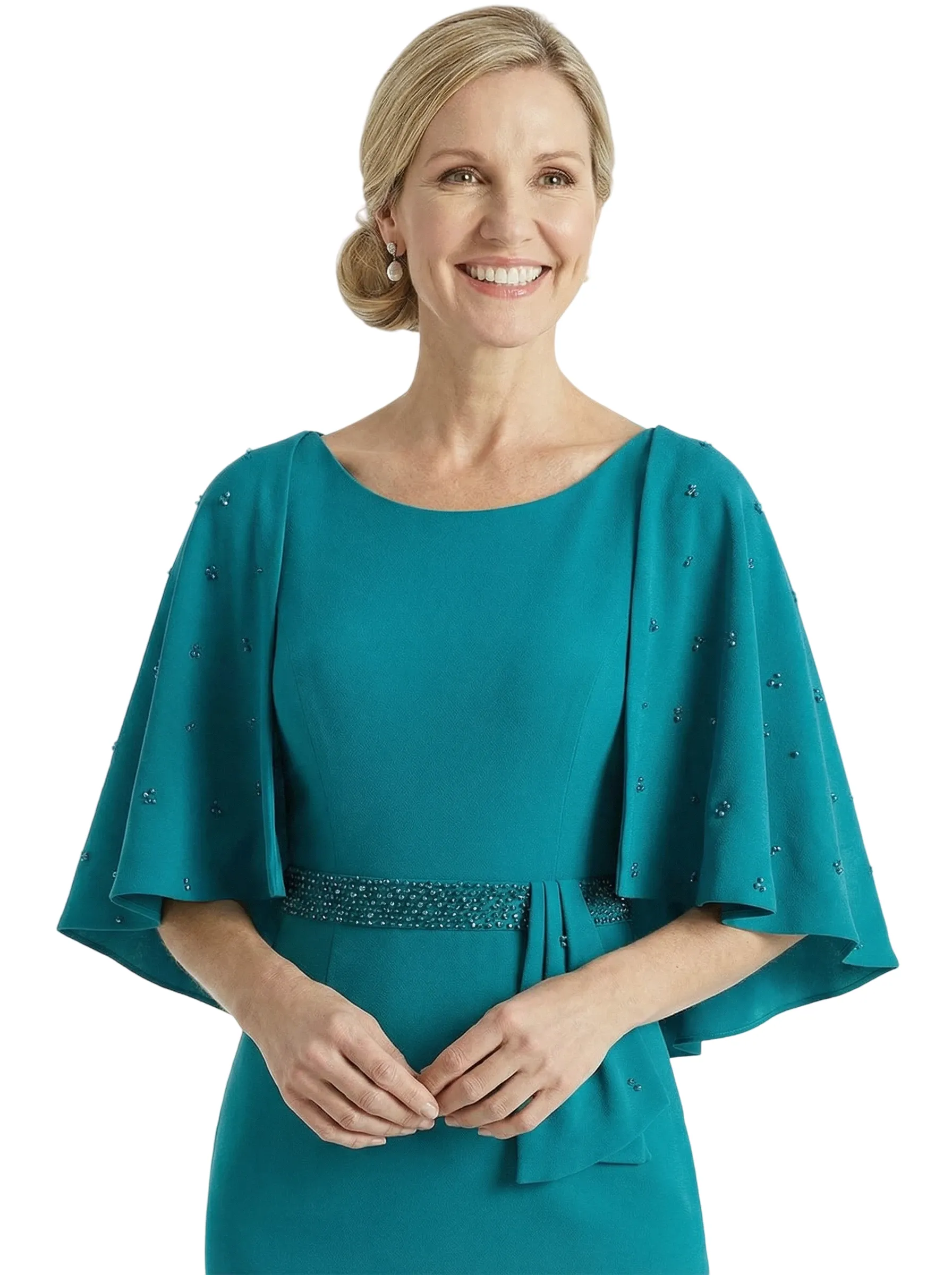 Chicsew Classy Scoop Beaded Cape Sleeves Knee-Length Sheath Mother Of Groom Gown sold by ChicSew product image thumbnail 2