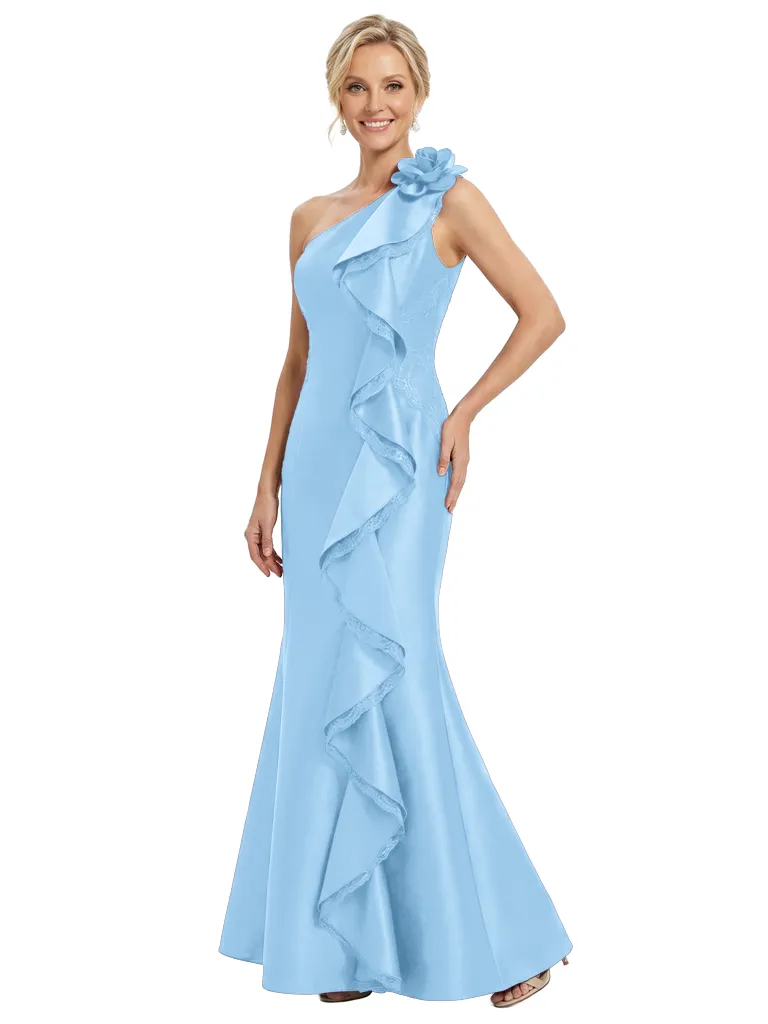 Chicsew Morden One Shoulder Lace Appliques Ruffle Satin Mermaid Mother of The Bride Dresses sold by ChicSew product image thumbnail 5