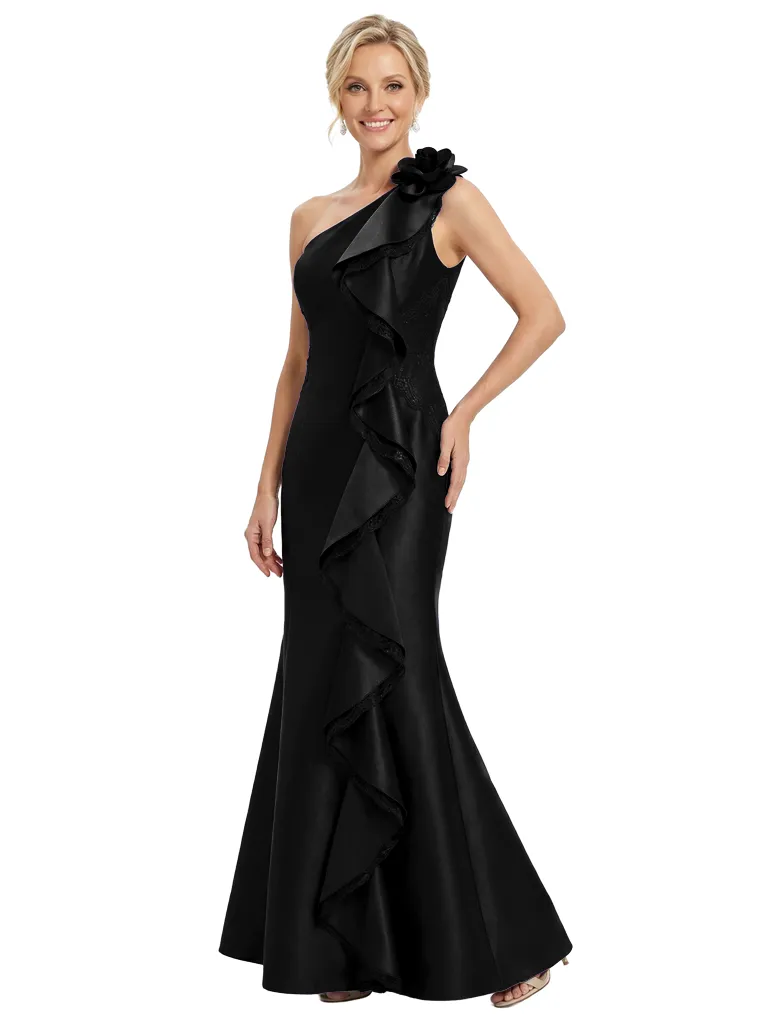 Chicsew Morden One Shoulder Lace Appliques Ruffle Satin Mermaid Mother of The Bride Dresses sold by ChicSew product image thumbnail 4