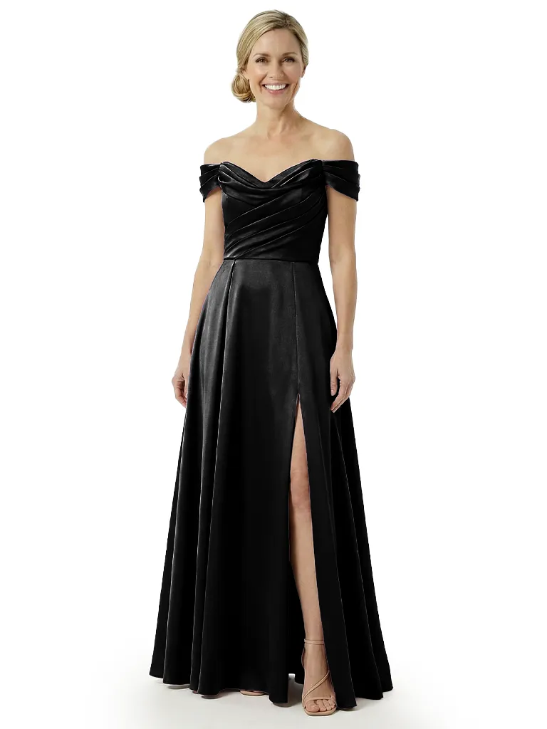 Chicsew Off The Shoulder Ruched Satin Mother Of The Bride Dress A-Line Gown With Side Slit sold by ChicSew product image thumbnail 4