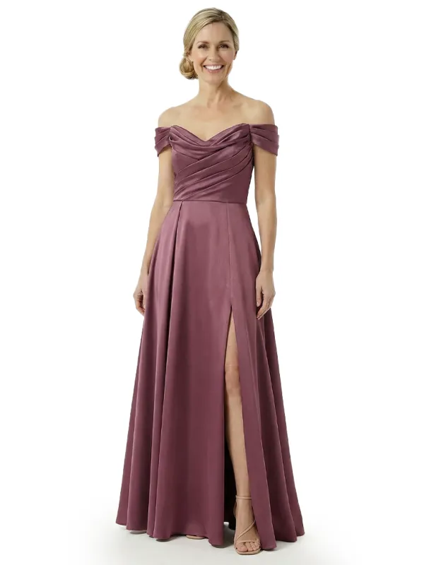 Chicsew Off The Shoulder Ruched Satin Mother Of The Bride Dress A-Line Gown With Side Slit sold by ChicSew