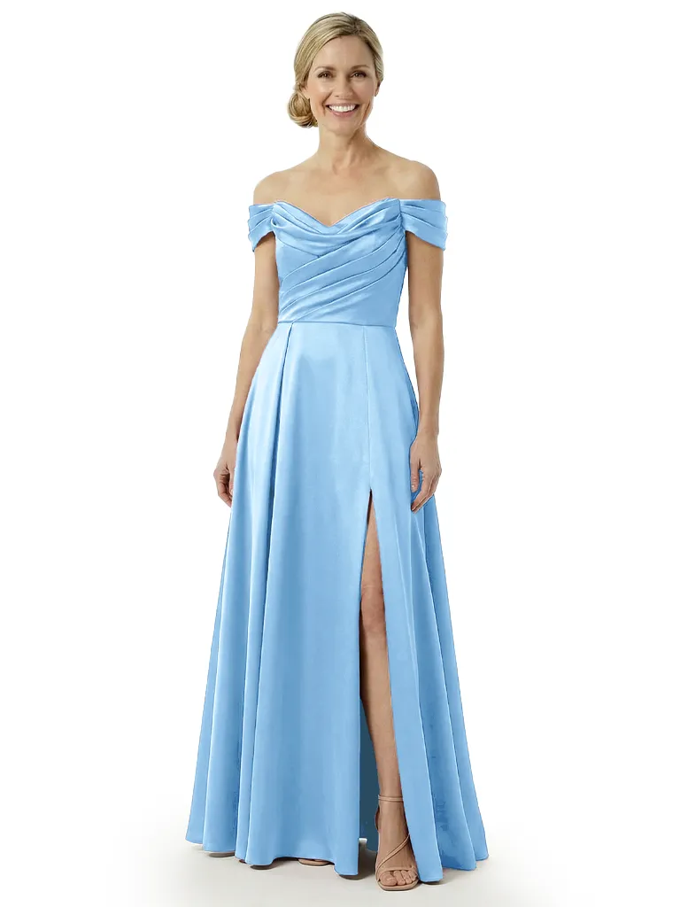 Chicsew Off The Shoulder Ruched Satin Mother Of The Bride Dress A-Line Gown With Side Slit sold by ChicSew product image thumbnail 5