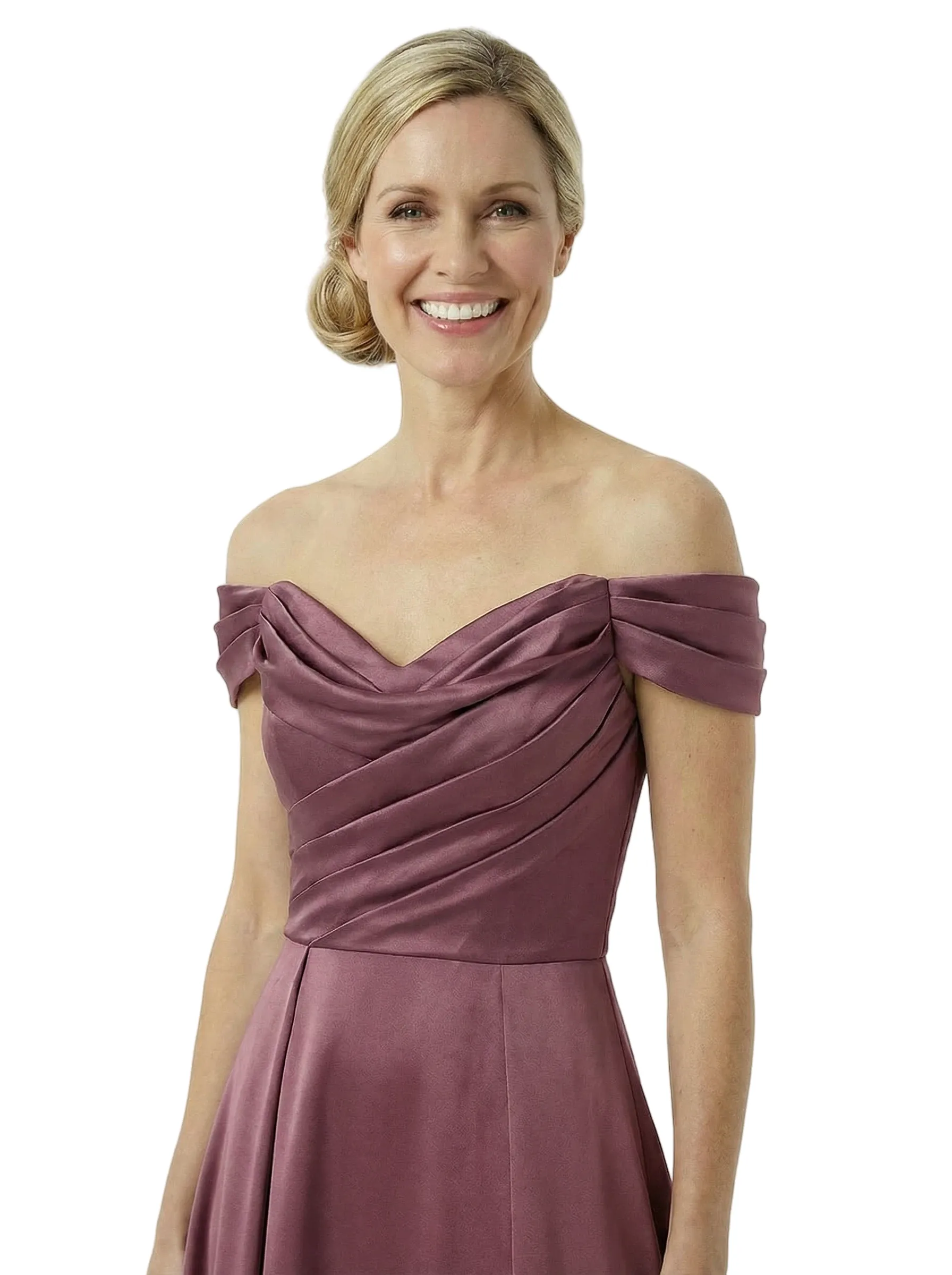 Chicsew Off The Shoulder Ruched Satin Mother Of The Bride Dress A-Line Gown With Side Slit sold by ChicSew product image thumbnail 2