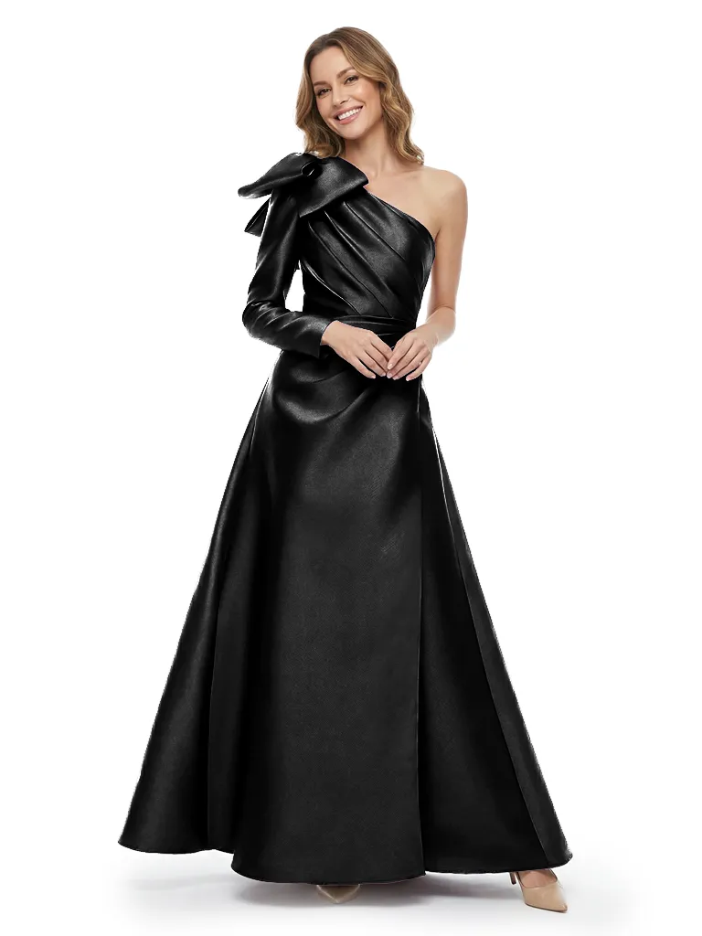 Chicsew Unique One Shoulder Bow Satin A-Line Floor Length Mother Of The Bride Gown sold by ChicSew product image thumbnail 4